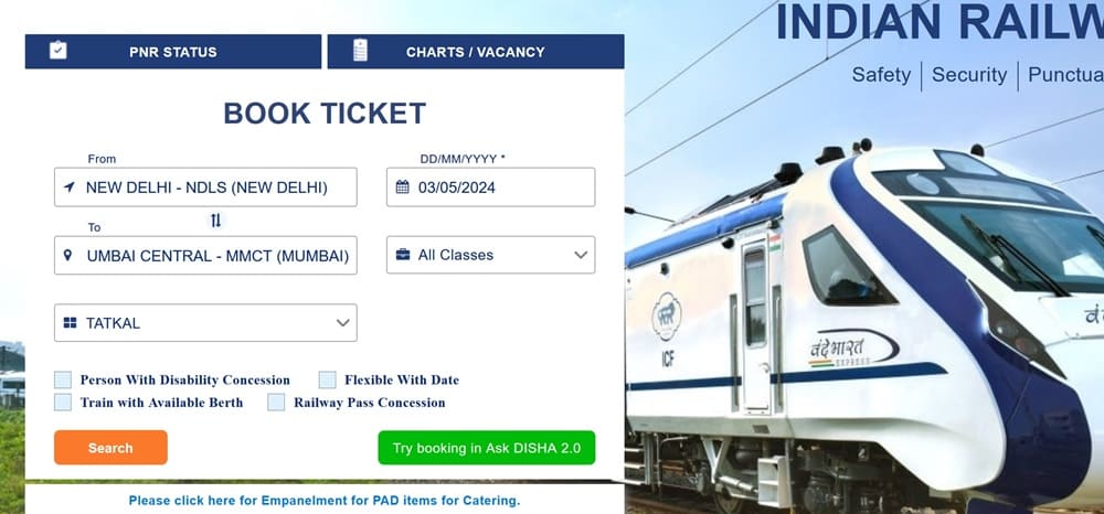 Tatkal ticket booking