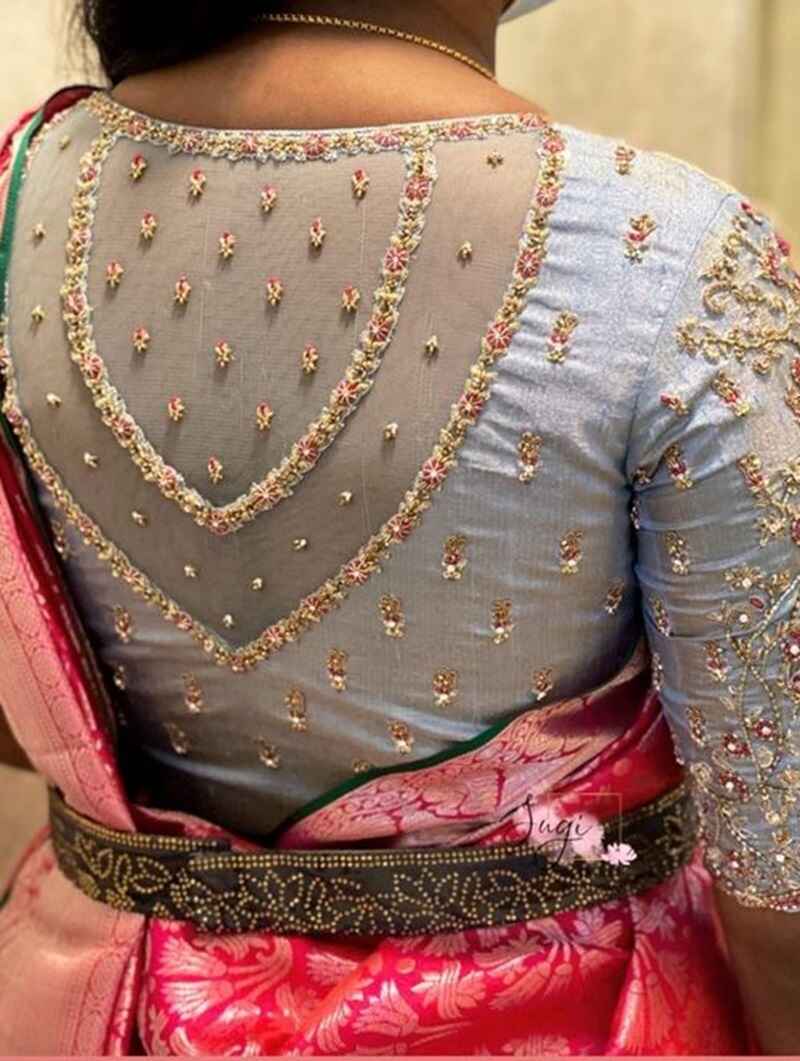 Triangle-pattern-net-blouse-design-back-and-front