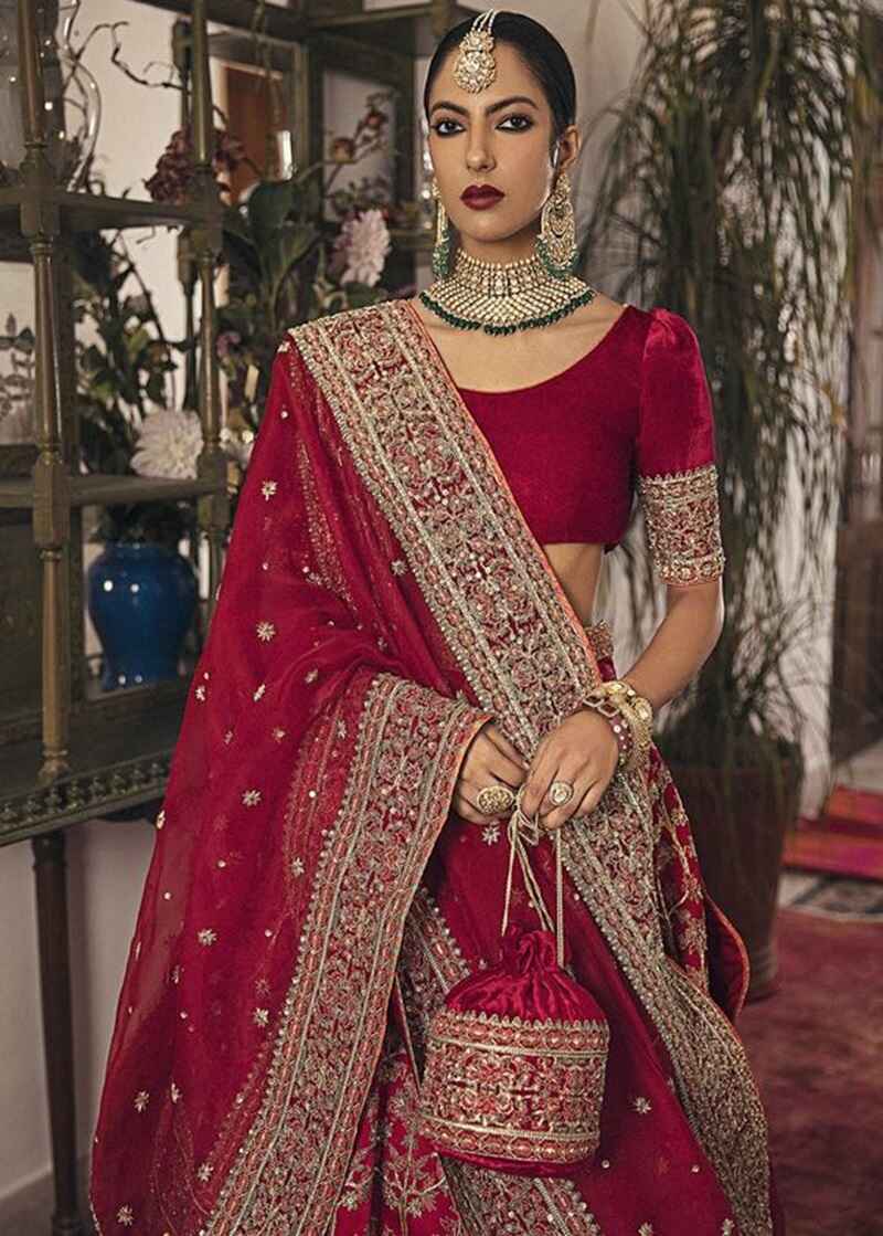 Velvet-blouse-with-gold-zari-work-bridal-lehenga-blouse-design
