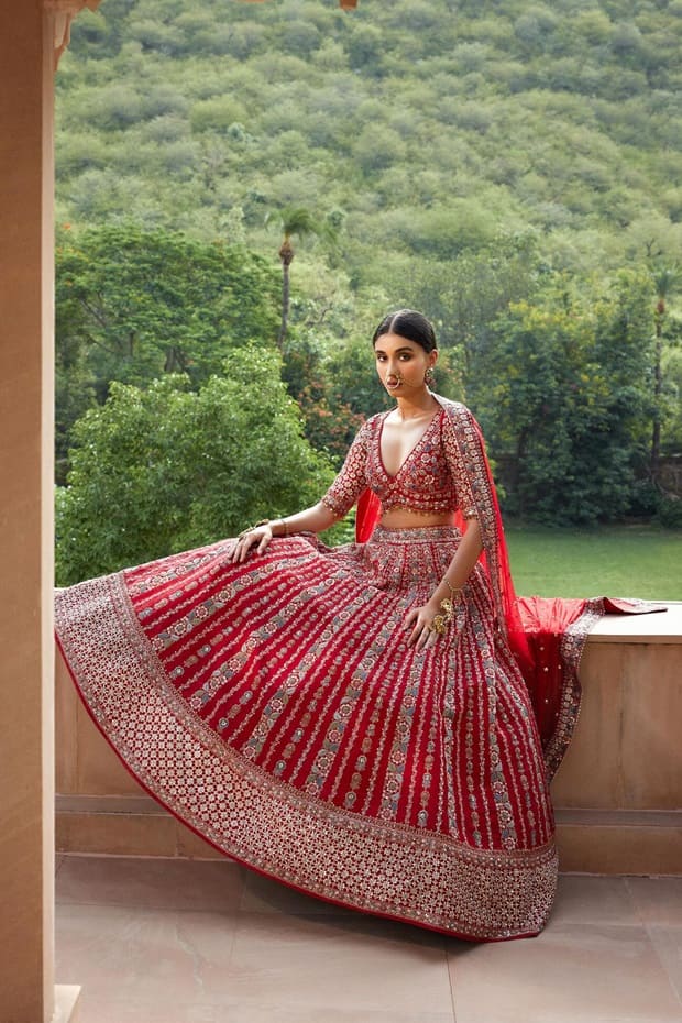 anita dongre red bridal lehenga