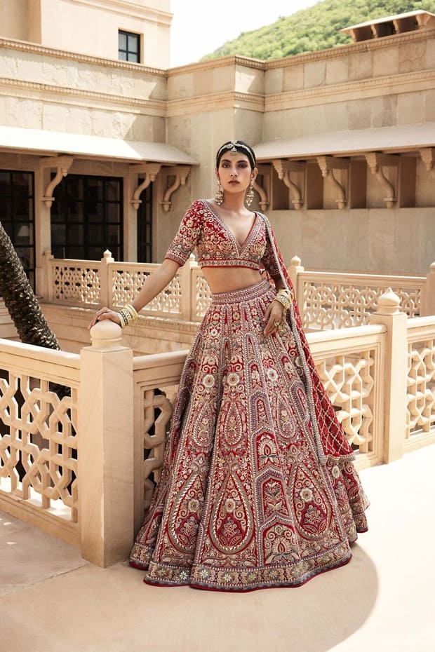 anita dongre red wedding lehenga 