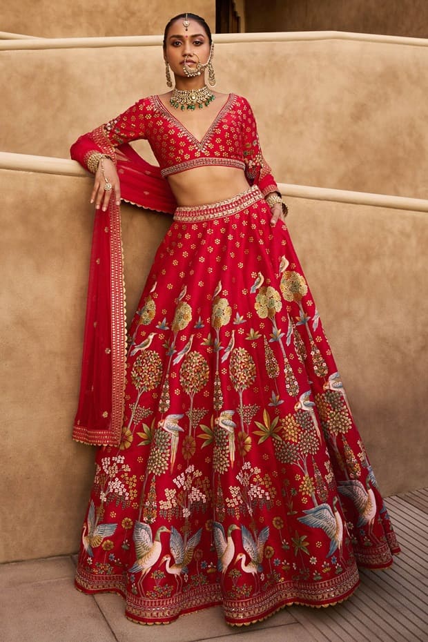blood red colour royal red bridal lehengas 