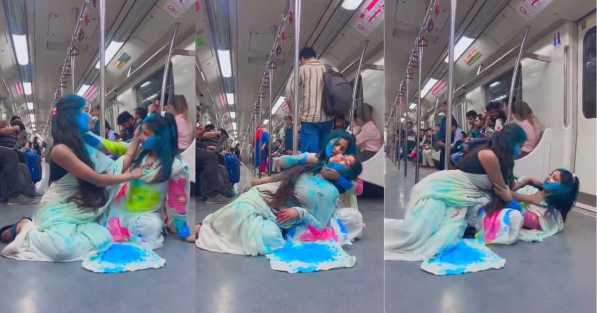 delhi metro girl playing holi