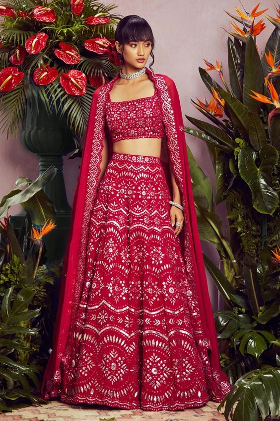 designer red bridal lehenga