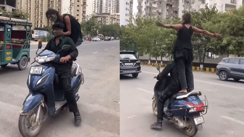 girl on scooty noida holi viral video