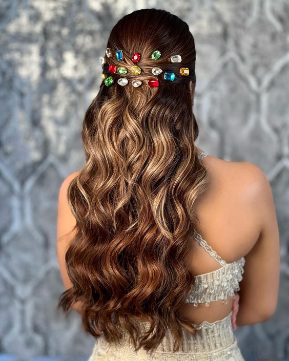 open hairstyle with colourful beads