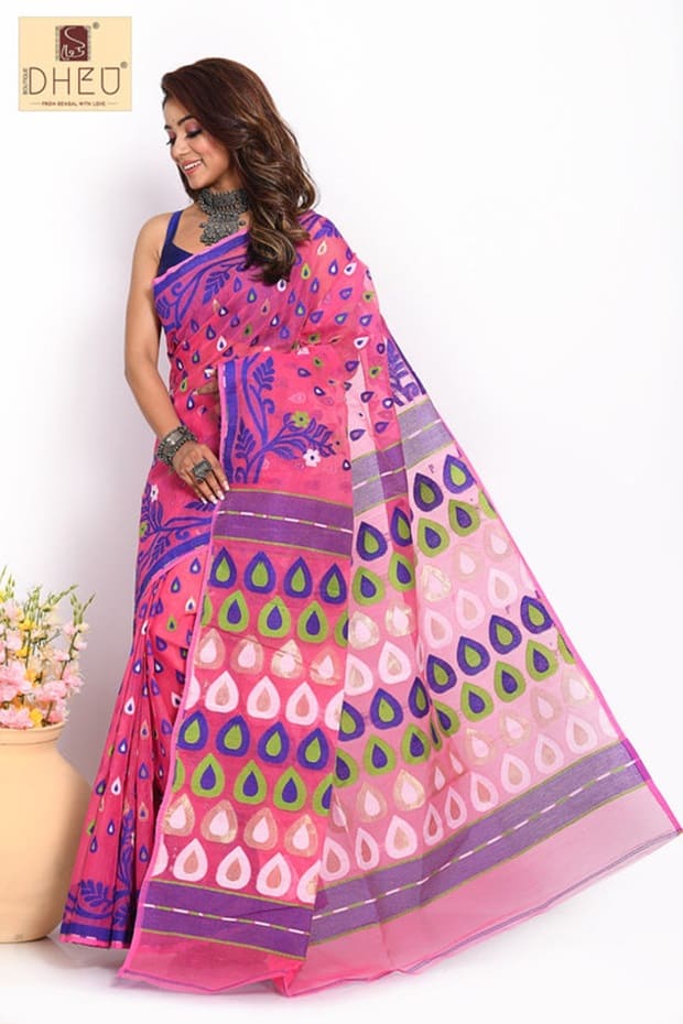 pure silk jamdani bengali saree 