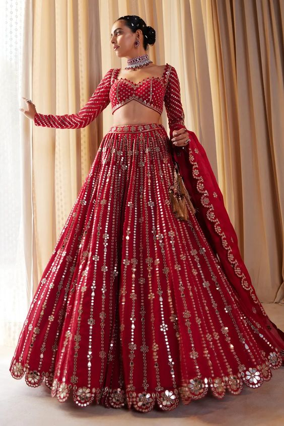 red bridal lehenga design