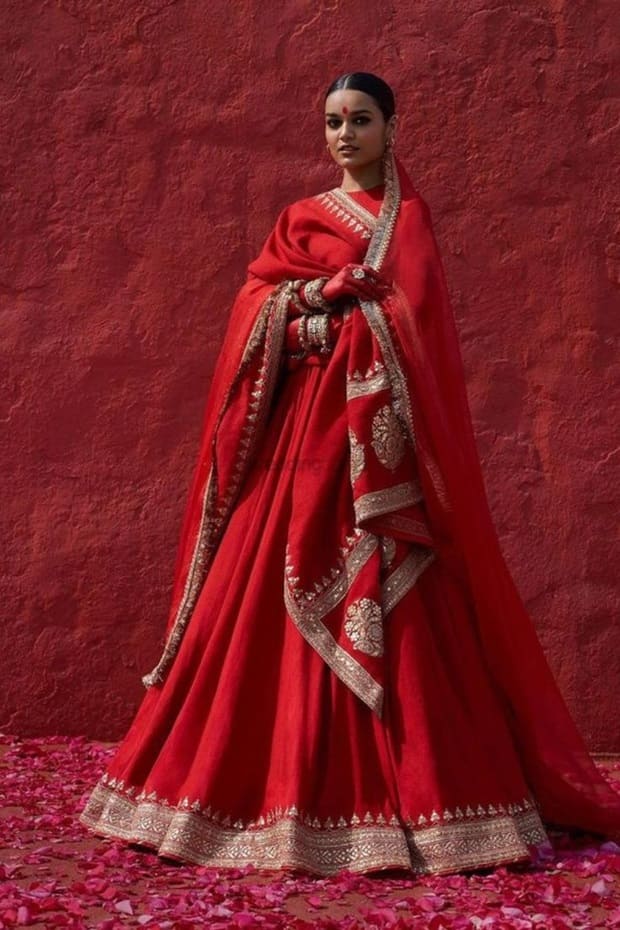 sabyasachi blood red bridal lehenga 