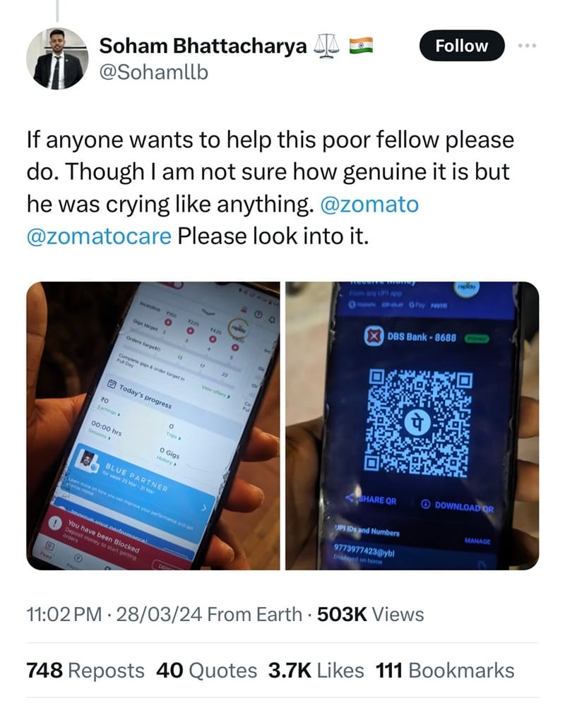 zomato rider donation scam