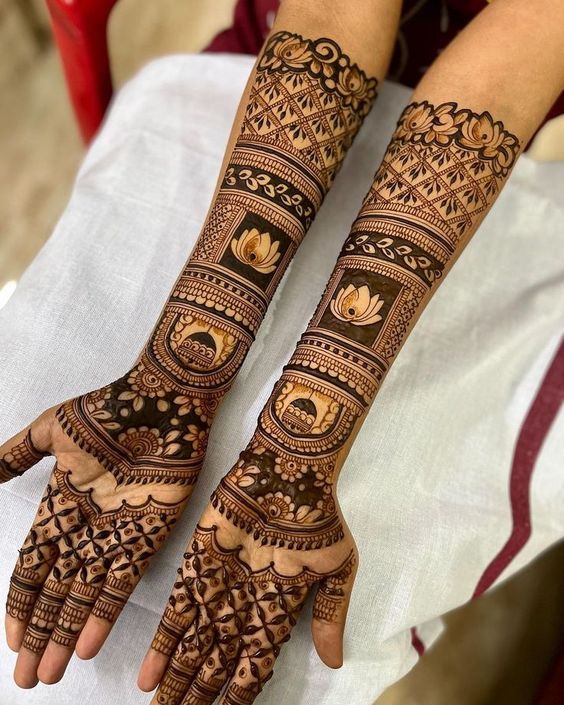 Divided full hand mehndi design