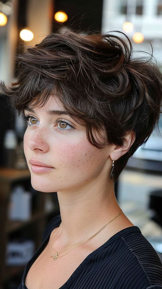 Embrace modern sophistication with the Textured Pixie Cut for wavy hair