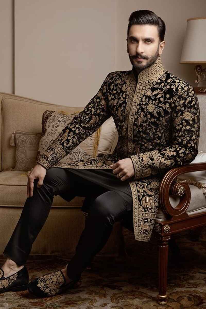 Floral-embroidered-black-sherwani-for-groom