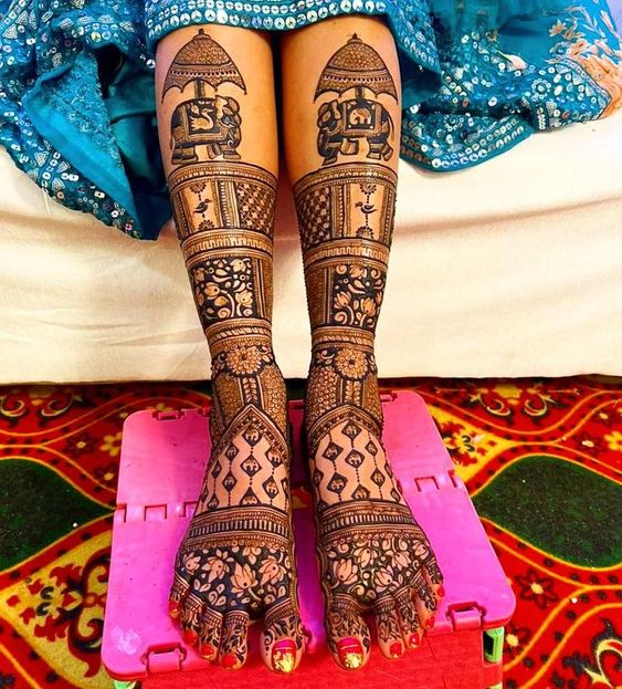 Gushworthy bridal leg mehndi design
