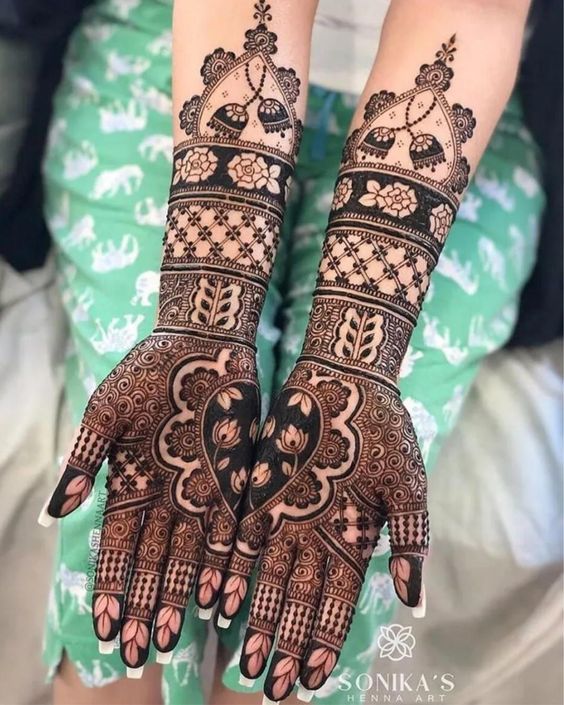 Half heart flower mehndi design