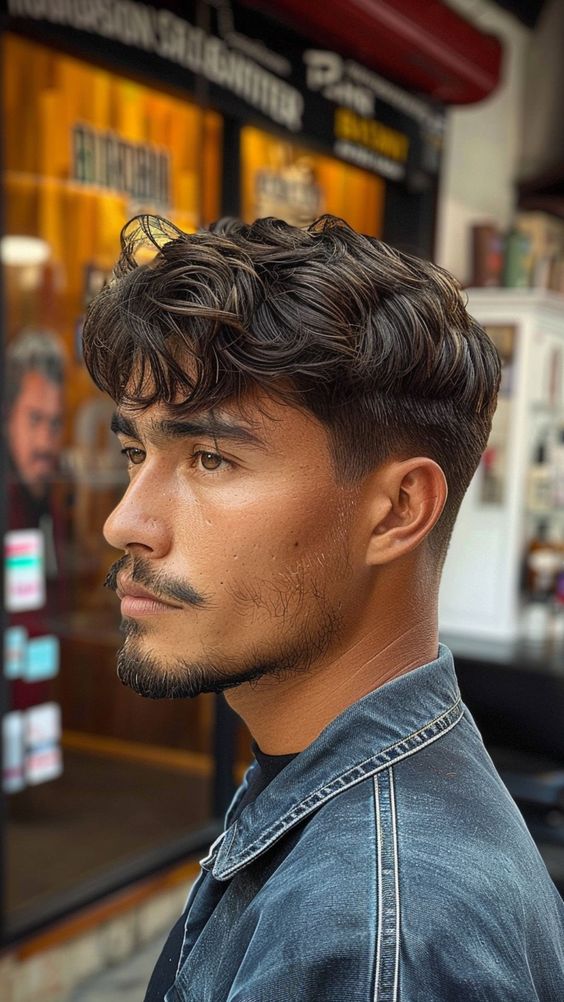 Low taper fade with wavy top