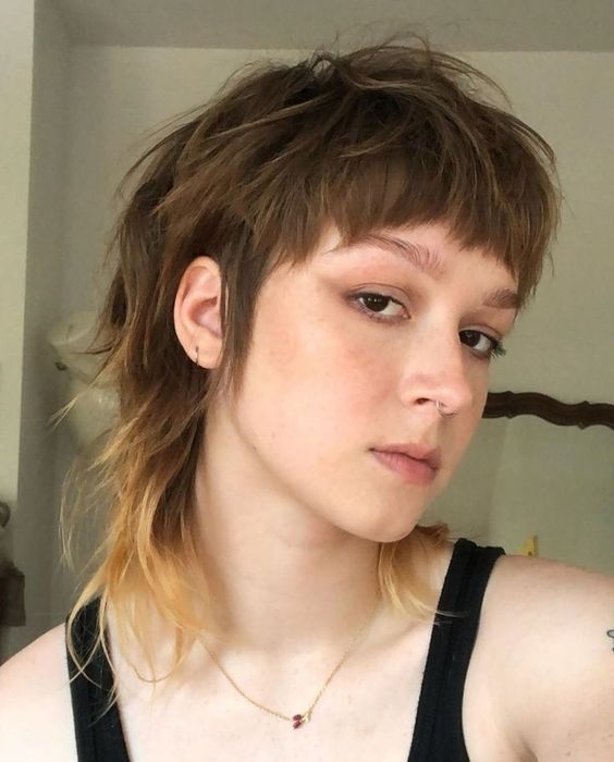 Mullet with choppy bangs
