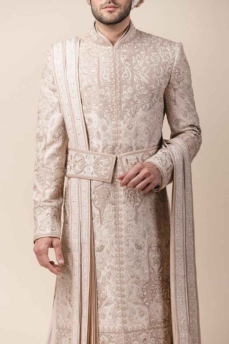 Off-pink-kurta-style-sherwani-for-groom