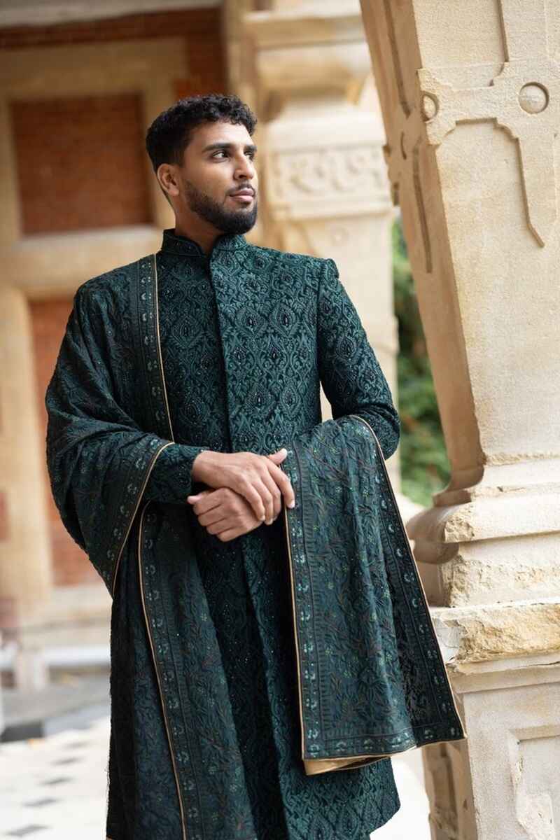 Peacock-blue-indo-western-sherwani-for-groom