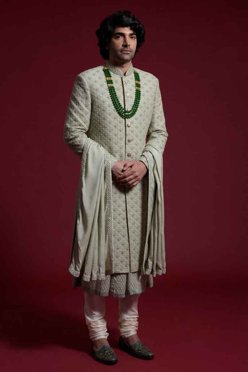 Sage-green-raw-silk-wedding-sherwani-for-groom