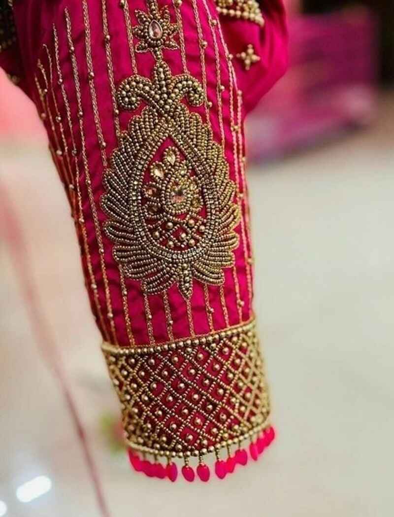 Tear-drop-motifs-marriage-bridal-maggam-work-blouse-designs