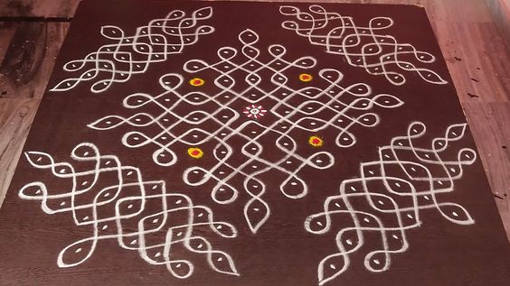 simple 11 dots kolam with border