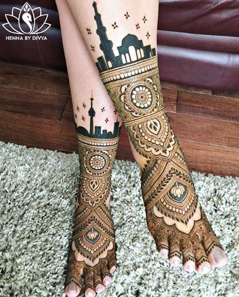 Detailed foot mehndi design Arabic