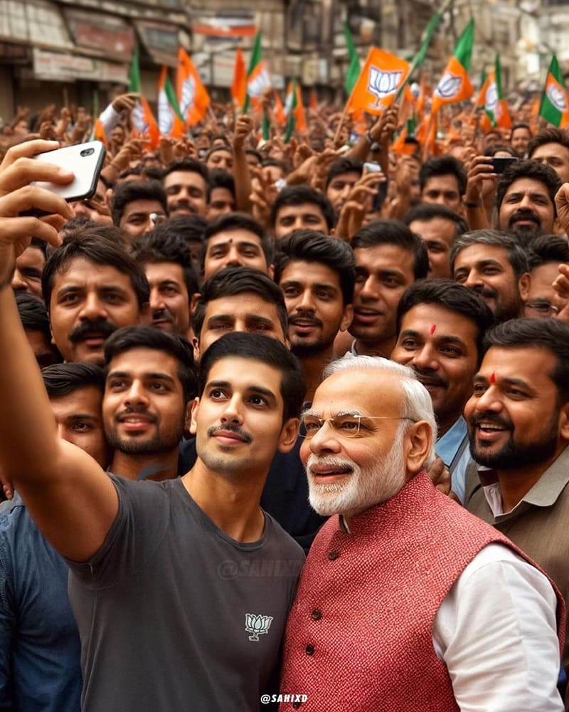 Dhruv Rathee having a selfie with Narendra Modi
