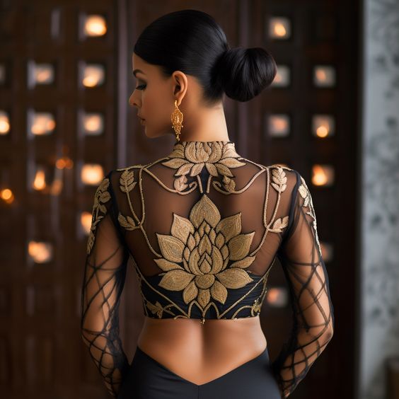Elegant lotus bridal blouse back design