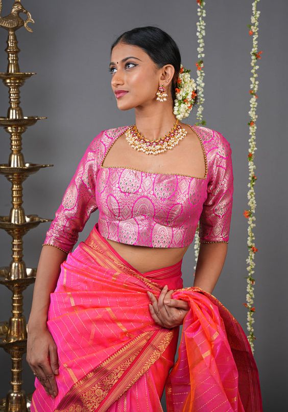 Elegant pink brocade blouse