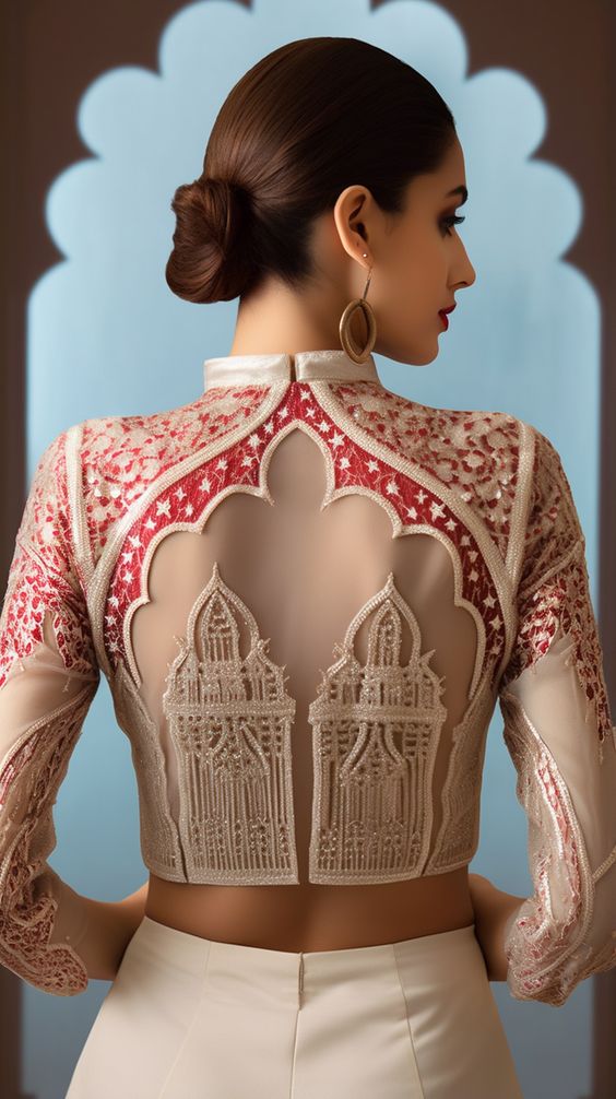 Full sleeve jharokha blouse design
