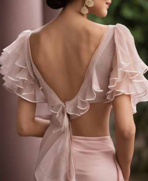 Georgette ruffle sleeve bridal blouse idea