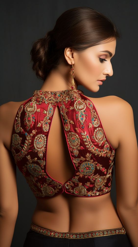 Halter neck sequined blouse