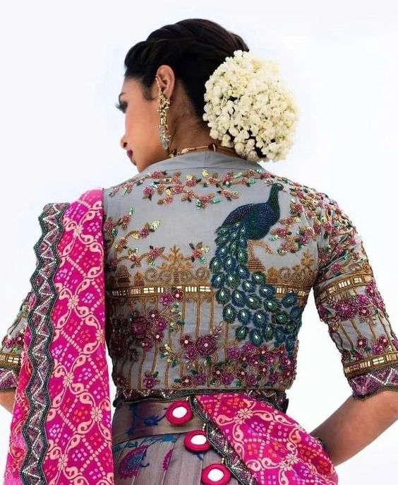 Heavy work wedding blouse back design