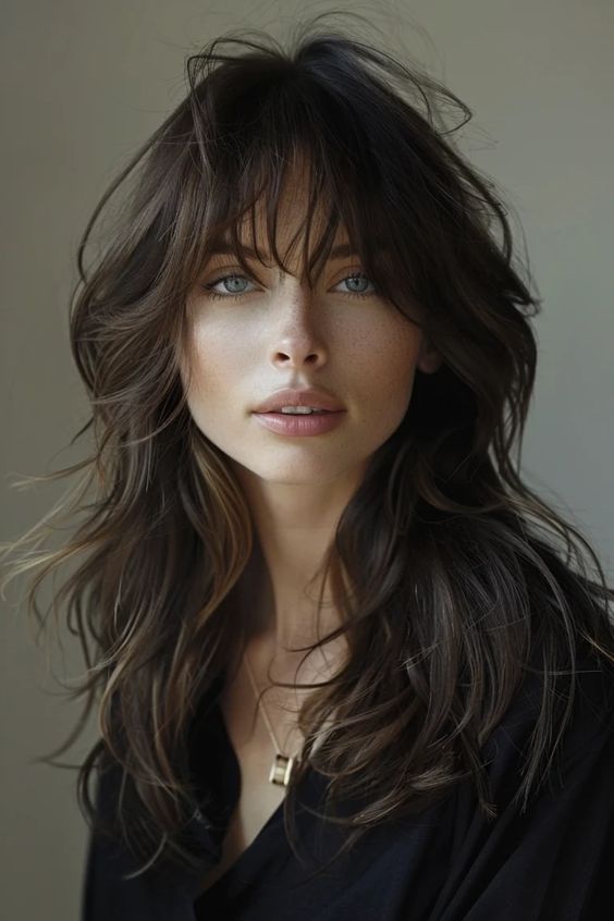 Long Layered Hair With Curtain Bangs Styles