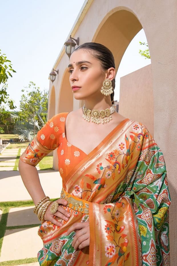 Marathi Paithani blouse design with bird motifs