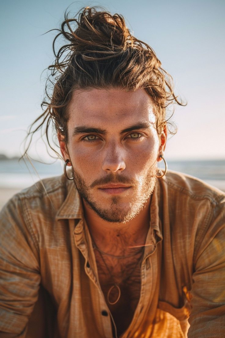 Messy man bun hairstyle