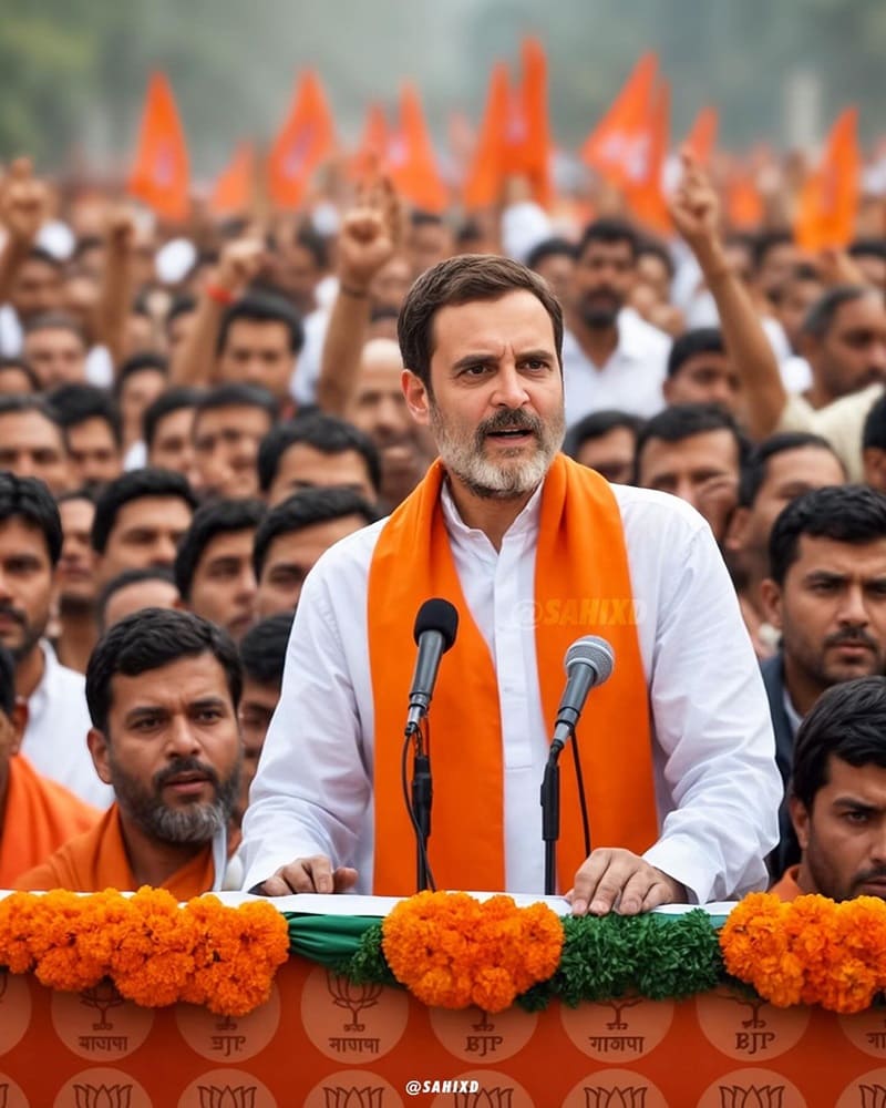 Rahul Gandhi in an orange shawl rallying for BJP