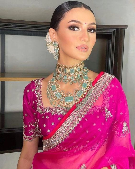 Square neck blouse with kundan detailing