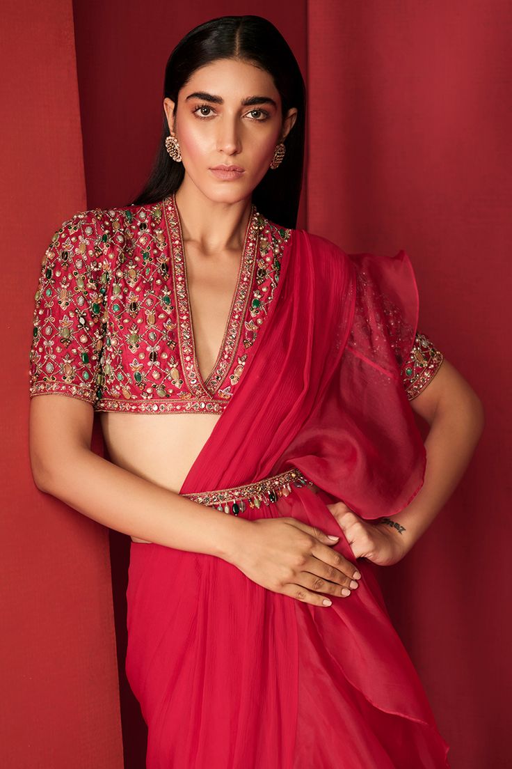 V cut sequined blouse