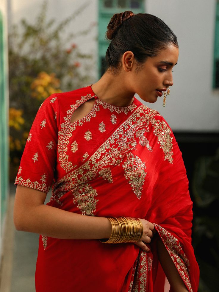 Zardosi blouse with neck cut out