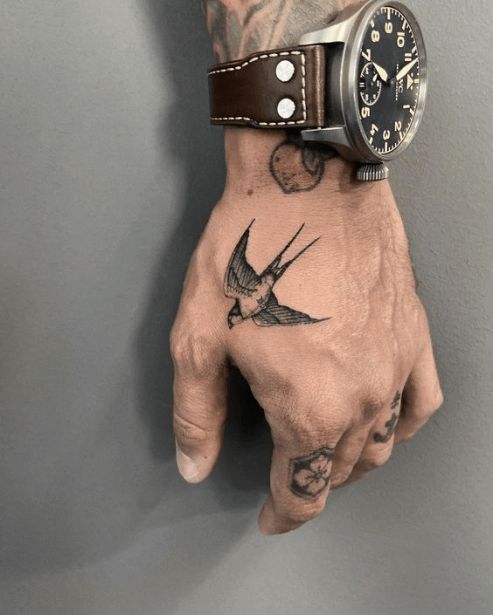 swallow hand tattoo for men