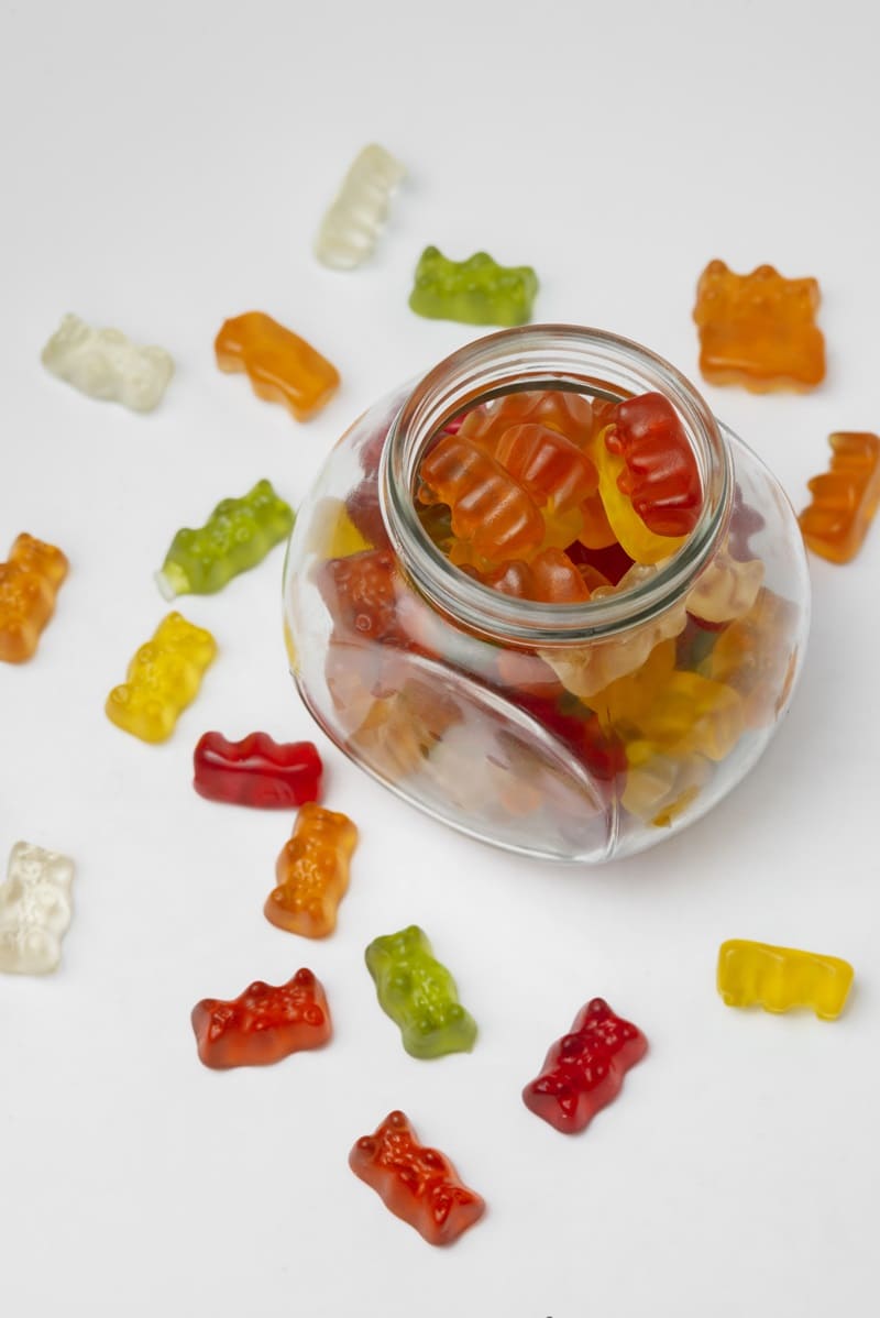 sweet gummy bears with glass jar