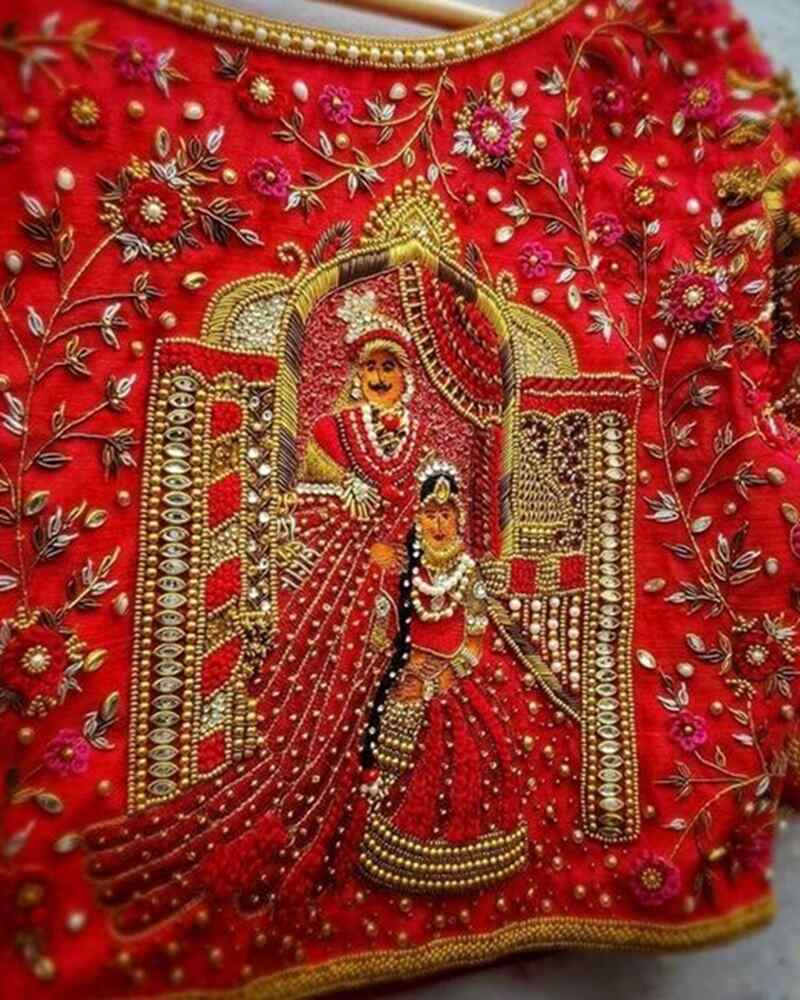 Bride-and-groom-marriage-bridal-maggam-work-blouse-designs