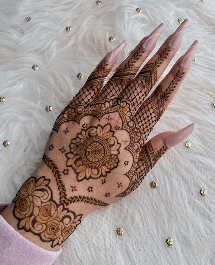 Central flower motif henna