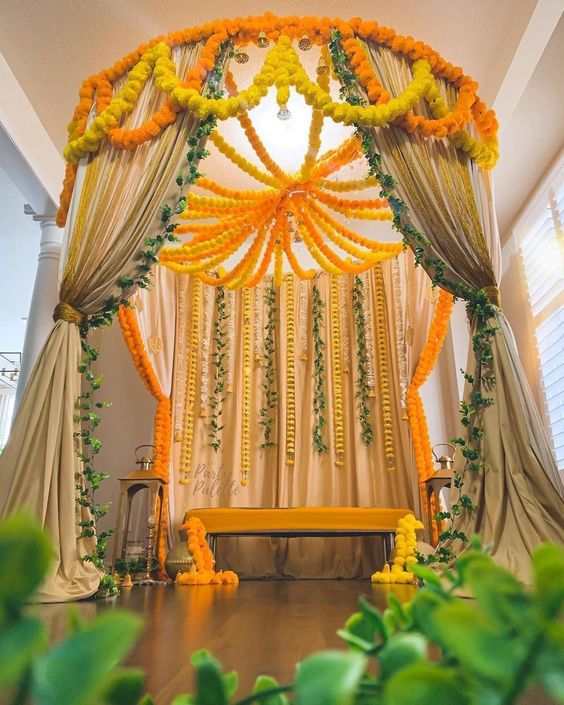 Indoor ceremony decoration with drapes