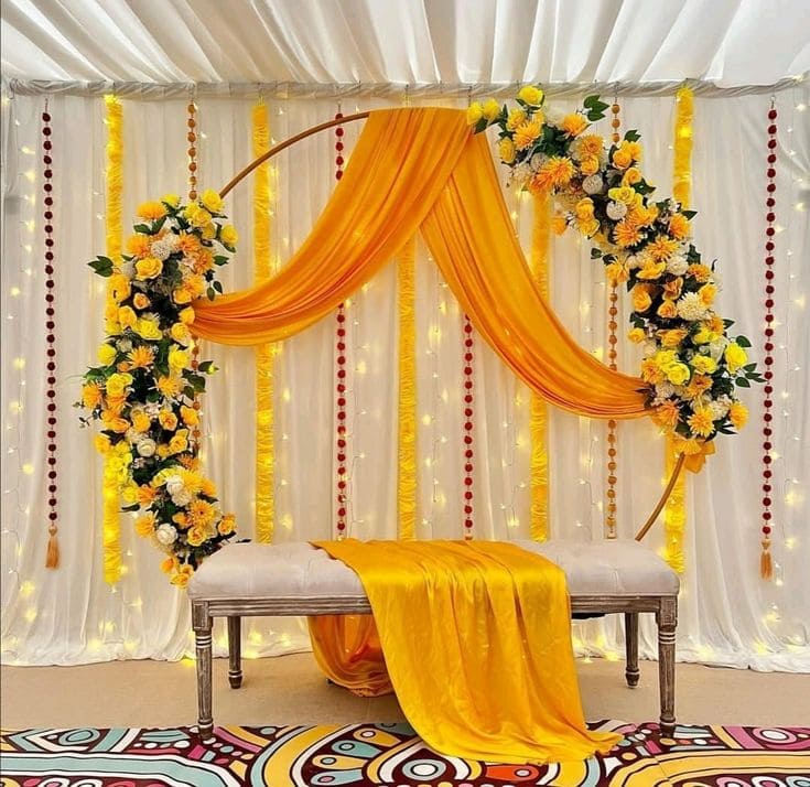 Mehndi decoration at home with flowers