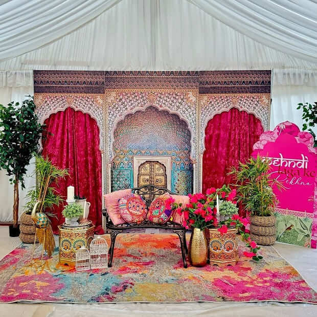 Mehndi setup with vintage touch