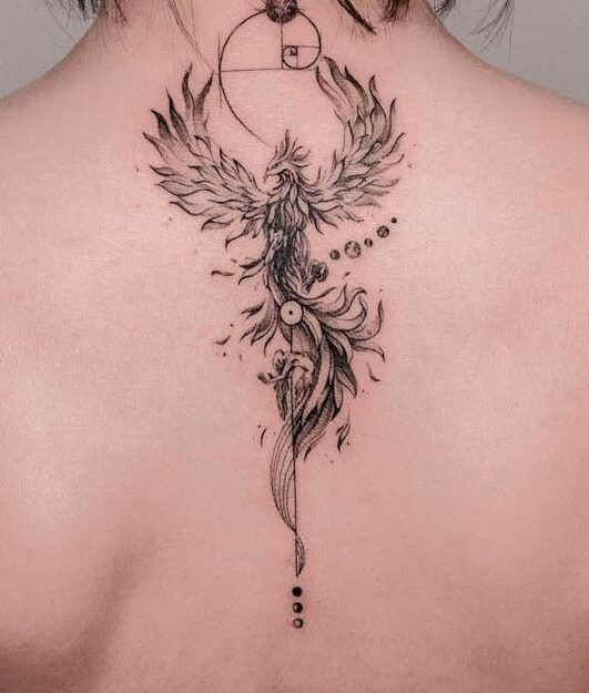 Rebirth phoenix tattoo for back