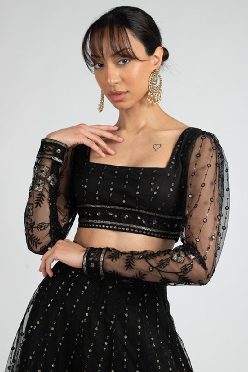 Square-neck-with-embroidered-net-sleeves-sexy-blouse-design